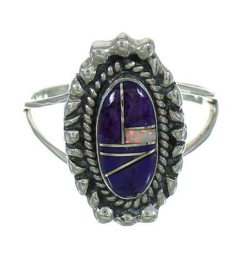 Silver Magenta Turquoise And Opal Inlay Ring Size 8 AX73540